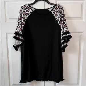 Fringe Trimmed Leopard Tunic 1X